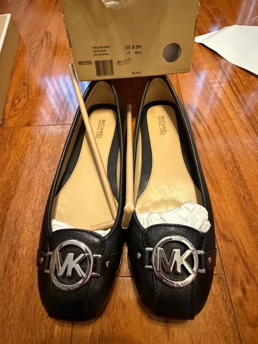Michael Kors Black Leather MK Logo Ballet Flats